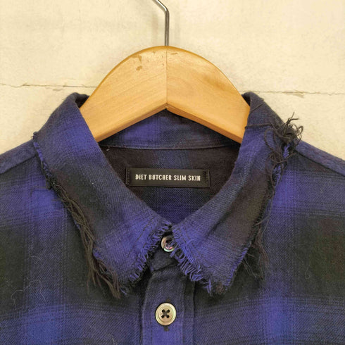 ダイエットブッチャースリムスキン DIET BUTCHER SLIM SKIN カットオフ加工オンブレチェック柄L/S シャツ メンズ